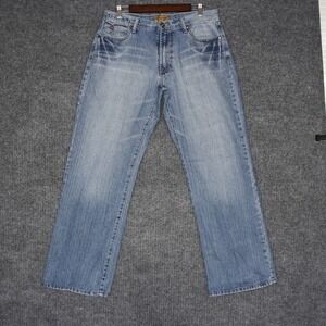 GET LUCKY Men's Blue Wash Distressed Denim Jeans W34 L32 Cotton